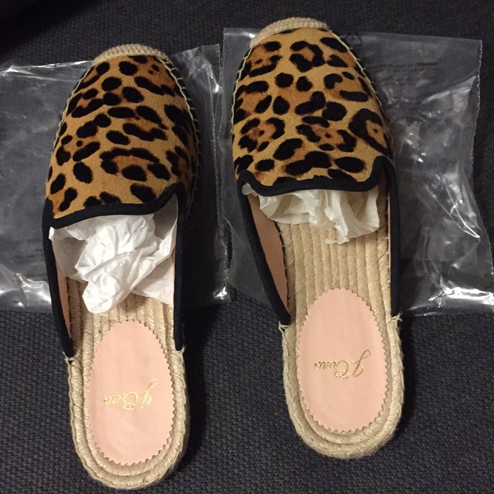 Brand new j crew leopard calf hair mules.